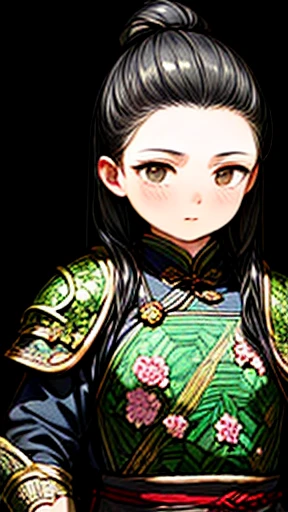 （Lightning affects the atmosphere, HD lighting and darkness )<=(Great image quality)Dark atmosphere with bright particle lights(Many effects in the background)<=(Great image quality)Dark atmosphere with bright particle lights(Many effects in the background),Oriental、Men in ancient Chinese costumes、(ancient chinese hairstyle male)、As seen in the Romance of the Three Kingdoms々military commander、Highest quality、masterpiece、Ultra-high resolution、(Realistic:1.4)、Game Poster、Crisp and beautiful image quality、Embroidered cloth wrapped around a topknot、whole body ,(green metal armor, metal dragon head on the shoulder, Holding a sword, (Skin of color, ), (green metal armor with intricate pattern:1.2), gloves, Long trousers, (Very detailed, bloom:1.5), (Highest quality, Concept Art, 4K), (analog:1.2), (high sharpness), (Detailed pupil:1.1), (Painting:1.1), (digital Painting:1.1), Detailed face and eyes, masterpiece, Highest quality, (Very detailed写真:1.1), 8K, photoRealistic, (PurerosFace_v1:0.2), [:(Detailed face:1.2):0.2], sharp, Realistic, Realistic Shadow, 
