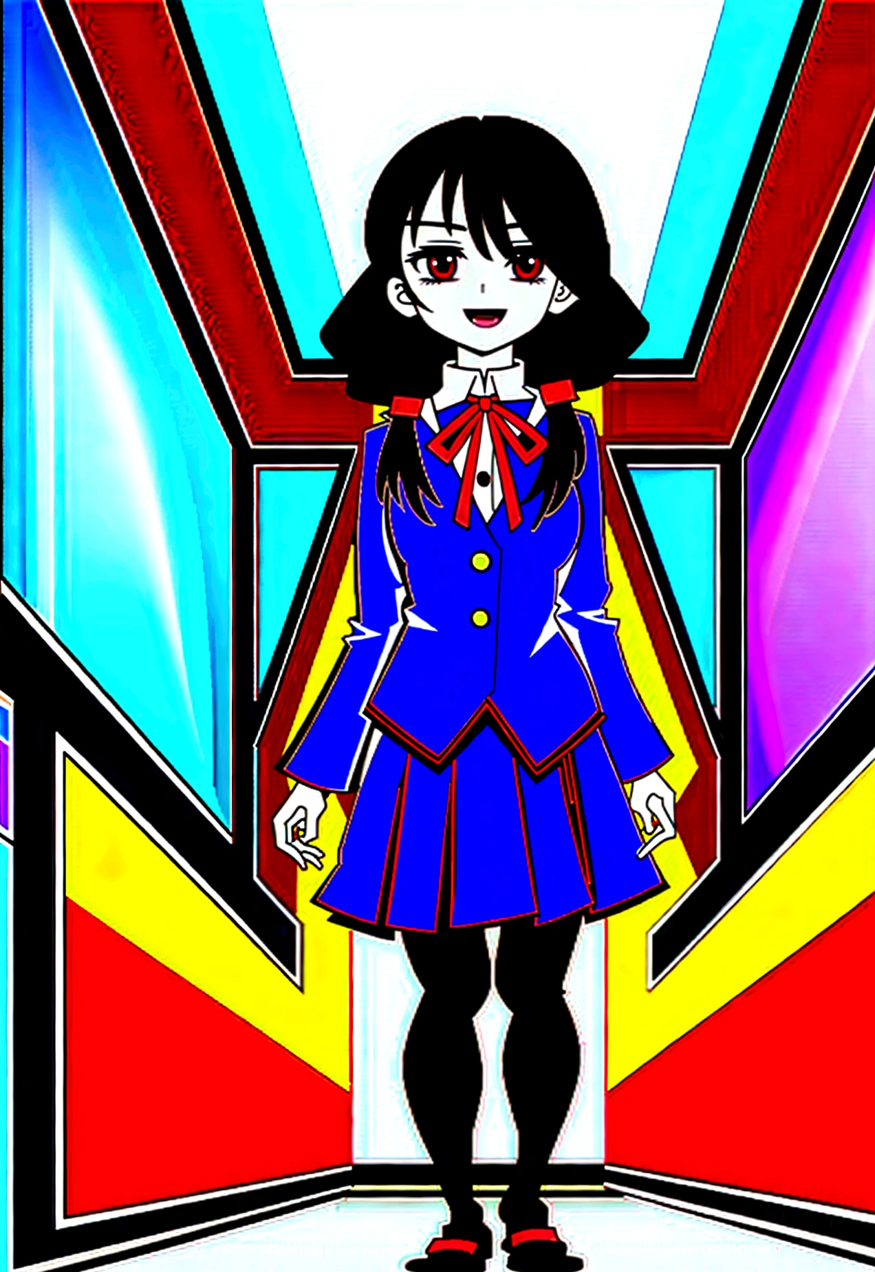 　***********************************　height: 130cm　Standing picture Simple design　The dress is a one-piece　camisole　No sleeve　Sleeveless　Long Hair　Long black hair　Hair is black　Red eyes　Shoulder-baring ahoge　Kokeshi
