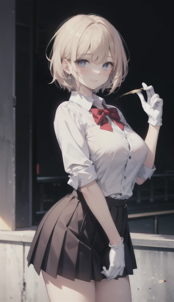 (8K, RAW photos, best quality, masterpiece:1.2), (Practical, photo-Practical:1.37), Extremely detailed,
1 girl,Lovely, Solitary,Beautiful and detailed sky,(Red and swollen nose),(Smile:1.1),(Shut up),Large Breasts, seductive Smile, Big Apartment, Professional lighting, Sony A7R4, Jersey 50mm F1.8,
Medium breasts,Beautiful and delicate eyes,(Collared shirt:1.1), bow tie,Pleated Skirt,(short hair:1.2),Flowing hair ,Long hair,White gloves,Eyes with highlights,miniskirt