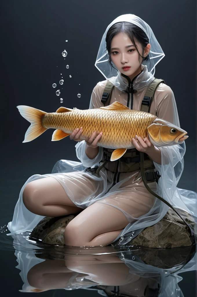 [ (Character art provided by Artgerm:1.0) and Claude Monet::18], professional, water, fatigue (A pile of transparent goods!:1.2) , Wearing carp-like clothing, severe, water粉画, Studio Lighting, Matte Skin