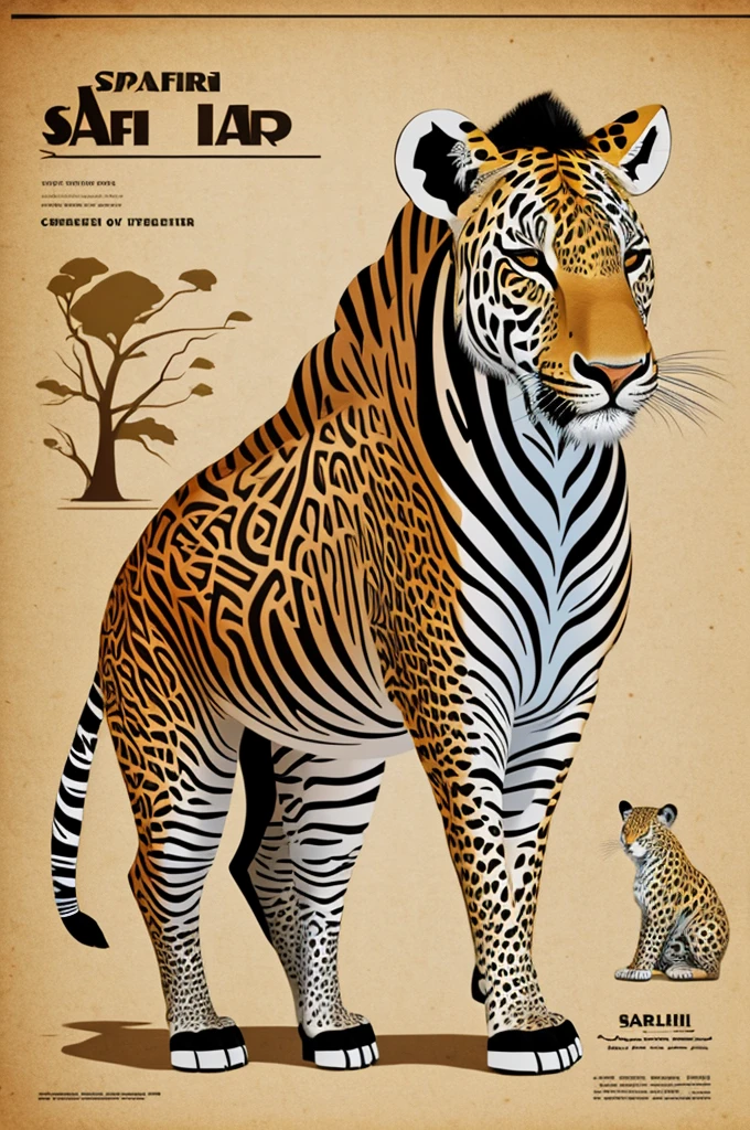 Map of safari animals with lines of varieties of thickness and shapes creative in color