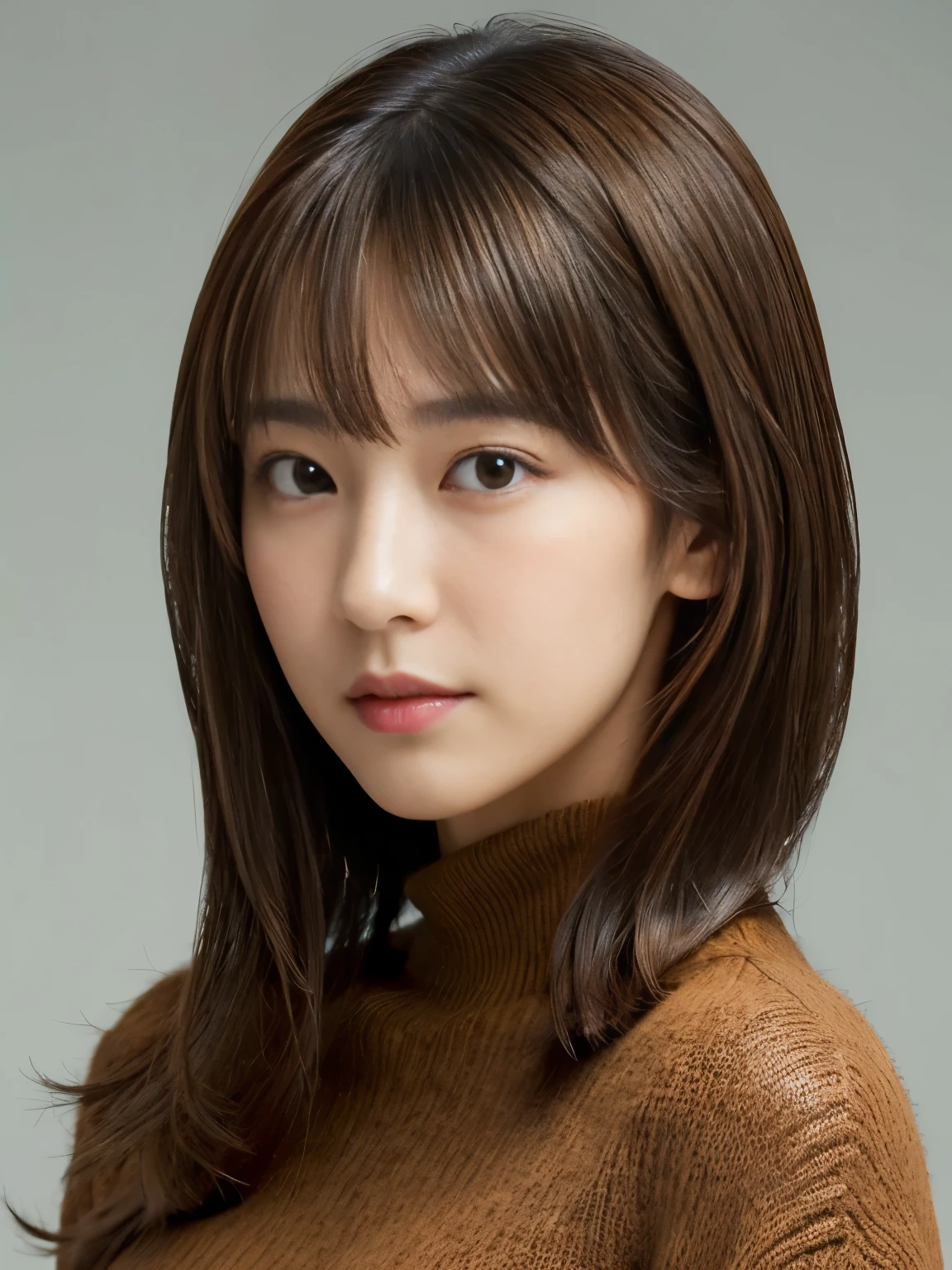 (masterpiece:1.3)、(8K、Photorealistic、Raw photo、Highest quality: 1.4)、(1 Japanese girl)、Beautiful Face、(A vivid face)、(Brown Hair:1.5)、(Medium Hair)、Beautiful hairstyle、(One eye is hidden by bangs:1.5)、Realistic brown eyes、Beautiful details、(Realistic Skin)、Beautiful skins、(Black sweater)、Absurd、attractive、Embarrassing、High resolution、Surreal、High definition、Golden Ratio