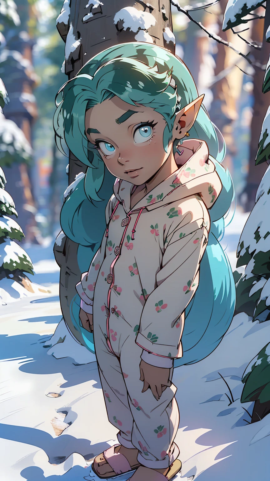 cute lum,(((little ,tiny little body,little))),(((6 years old))),((anime elf with extremely cute and beautiful green hair)), (((green hair:1.35,messy aqua hair,colored inner hair,ear breathing)))),(((blue_eyes:1.3))),intricate eyes,beautiful detailed eyes,symmetrical eyes,big eyes:1.5,(((lustrous skin:1.5,bright skin: 1.5,skin tanned,shiny skin,very shiny skin,shiny body,plastic glitter skin,exaggerated shiny skin,illuminated skin))),(detailed body,(detailed face)), cute,slutty,erotic,daring,((nsfw)), (((kigurumi, onesies,bunny pajama,Hooded Pajamas,Animal Pajamas))),((slippers)),(((intricate pajama,embroidered pajama,ornate pajama))), (dynamic pose:1.0),(happy),(centered,scale to fit dimensions,Rule of thirds), ((snowy pine forest)),winter,scenery:1.25,((intricate scenery)),((snow forest background)),Christmas tree, (Glossy winter ornaments),highres,sharp focus,(ultra detailed,extremely detailed),(photorealistic artwork:1.37),(extremely detailed CG unity 8k wallpaper),(((vibrant colors,vibrant theme))),(intricate),(masterpiece),(best quality),