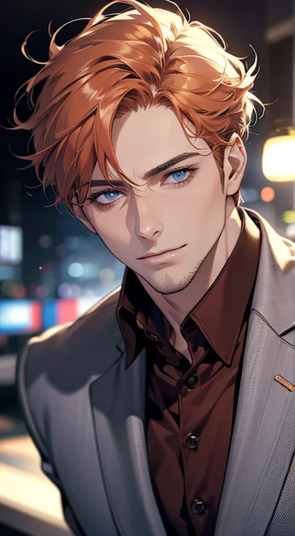 (best quality,4k,8k,highres,masterpiece:1.2),ultra-detailed,(realistic,photorealistic,photo-realistic:1.37),1 man,31 years old,mature man,very handsome,without expression,smile,short grey b
Orange hair,blue eyes,penetrating gaze,perfect face without errors,imposing posture,businessman,office background,cinematic lighting,hdr image