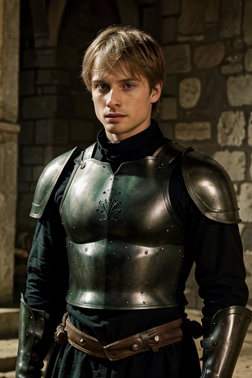 Bradley James, green eyes, black clothes,(hot) (armor) (medieval) 