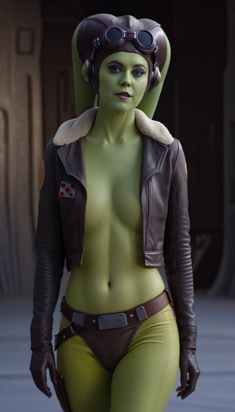 score_9_up, score_8_up, score_7_up, 1girl, solo, mature female, ((Hera Syndulla)),(( twi’lek race))(((green skin color))), long horns, blue eyes, pink lips, parted lips, fit slim body, ((perfect medium erected breast)), (((brown jacket, nude tits, brown tight thong))), (((Cyberpunk interior, living room, with neon lights))), perfect model body, wide hips, pumped up ass, open mouth and hanging out tongue, (((kneeling and touching her pussy))), (((penis cumming with huge amount of cum on her face))), bukkake,