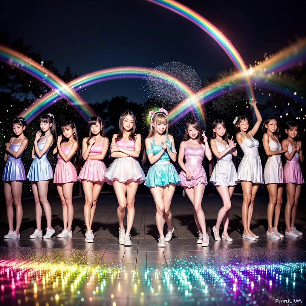 ((ExtremelyDetailed (PUNIPUNI KAWAII 12 Girls in a row:1.37) Shibuya Hachiko-mae scramble crossing)), (masterpiece 8K TopQuality:1.2) (ProfessionalPhoto:1.37), {(Standing Full Body:1.2)|Dancing}, Different types of hair colors, {((White skinny Athletic wear))|SchoolUniform|Tutu}, {(Hidden Hand)|(Corrected BabyLike hand)}, (Joyful Expressions LifeLike Rendering), PerfectLighting (RainbowColor particles:1.2)(Dazzling Blurred ColorfulLights) MotionBlur  BREAK  (Acutance:0.8) Impeccable Radiant PearlSkin with Transparency . (((no extra limbs)))