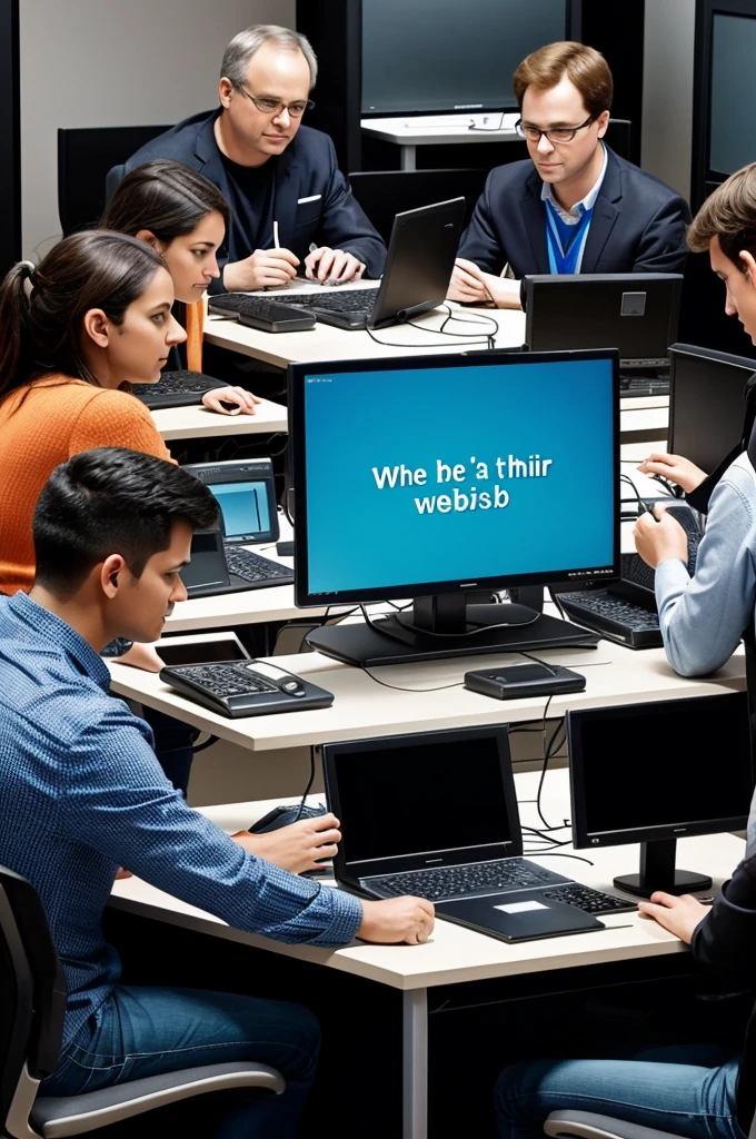 Create an image in which there are five people and in the heads of these people there will be computers in which they will show the web 1.0 web 2.0 the web 3.0 on the web 4.0 and web 5.0 how are you are