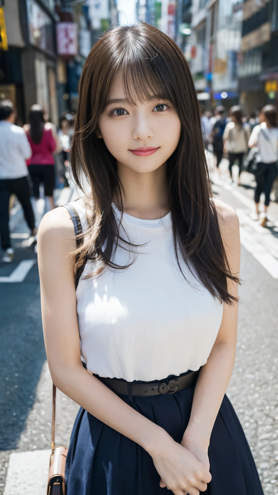 (masterpiece, best quality:1.1), (8K, raw photo, photo realistic:1.2, f22), (shiny skin),japanese,detailed skin,long hair,ribbon,detailed face, detailed eyes,smile,BREAK, real world, intricate details, smil, BREAK, 1girl, full body,(short sleeve,dress,black),BREAK ,(bicycle:1.4)