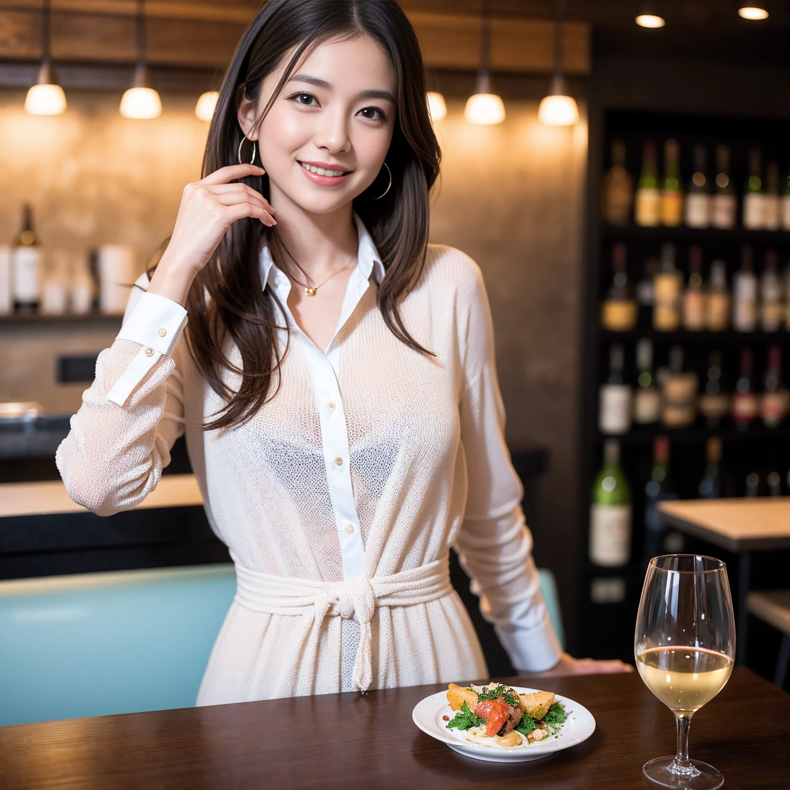 ((Highest quality、8K、masterpiece:1.3))、slimカップル、Pink rubber、modelカップル、(Realistic, Intricate details:1.2), full-course dinner、Wine Party、Amazing view of the sunset sky and clouds、A bright smile、The wonderfulness of smile、Bright image、The beauty of wine, Beautiful Face, blue eyes, The light shines on your face, Blushing, short hair,Bright Face、 (Age 37), 39 years old, red wine 、Appetizers、Italian food、Wine bottle、Champagne、sparkling wine、Two beauties、Brown Hair、Shortcuts、Long sleeve shirt、dress、Beautiful woman 1, (slimな顔), (The body is slim), (Brown Hair), (Shortcuts), cheeks turn a little red,Attractive beauty、restaurant, In a prominent place (From the waist up) Nova Frog Style, actress, model, Upper Body, White wine, slim, wine glass, 中央に置かれたwine glass, smile, (smile: 1.15), Beautiful fine grain, Depth f/2,saturation, High Contrast, Strong light and shadow,Moist Body:1.5、3D texture、Delicate eyes、Brown Hair、The hair is very shiny、