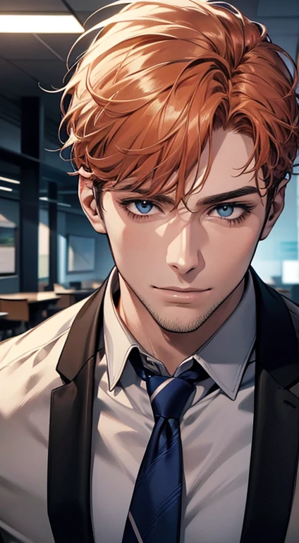 (best quality,4k,8k,highres,masterpiece:1.2),ultra-detailed,(realistic,photorealistic,photo-realistic:1.37),1 man,31 years old,mature man,very handsome,without expression,smile,short grey b
Orange hair,blue eyes,penetrating gaze,perfect face without errors,imposing posture,businessman,office background,cinematic lighting,hdr image