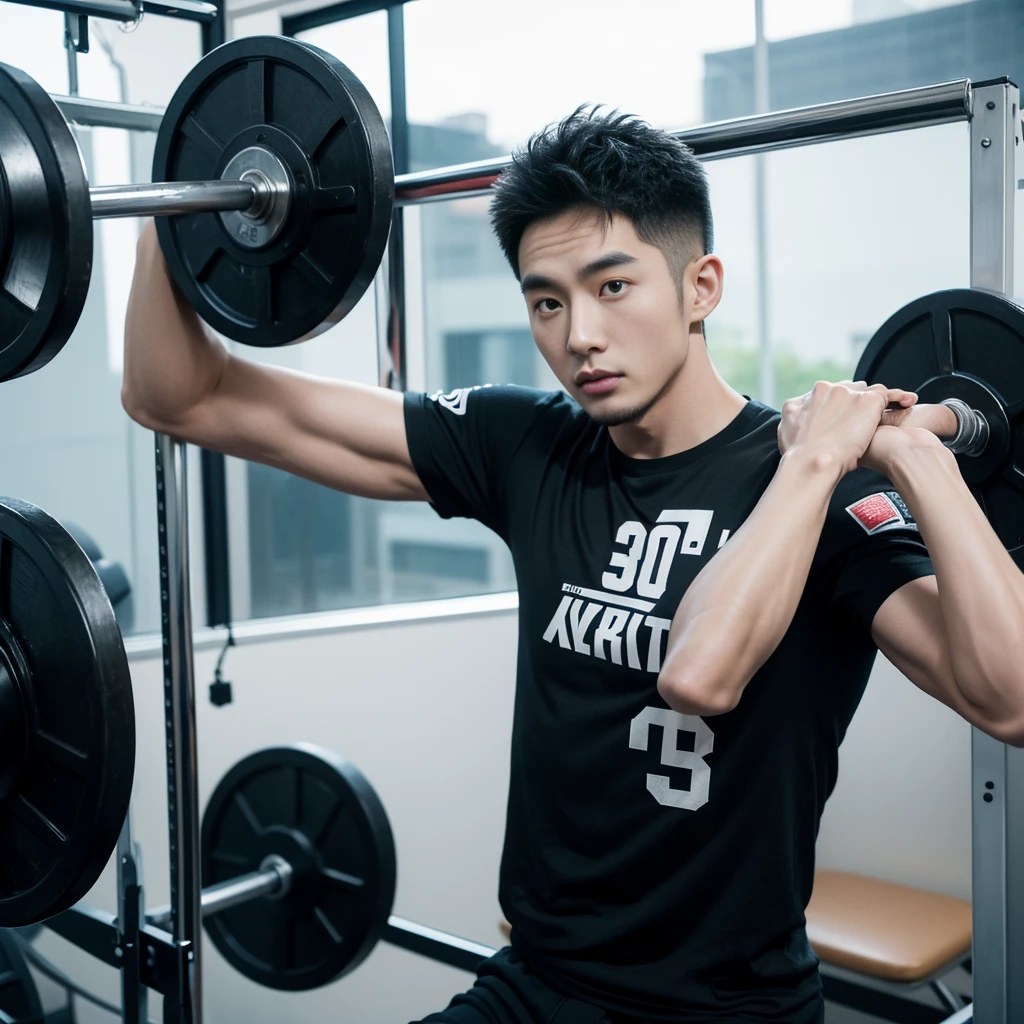 arafed man in a factory with a machine and a bottle of beer, korean muscle boy 2 1 years old, lean and muscular, sporty physique, strong and muscular, exaggerated muscle physique, slender and muscular build, lean but muscular, with abs, fitness model, body building blacksmith, ripped, a muscular, posing and flexing, strong young man, fit physique