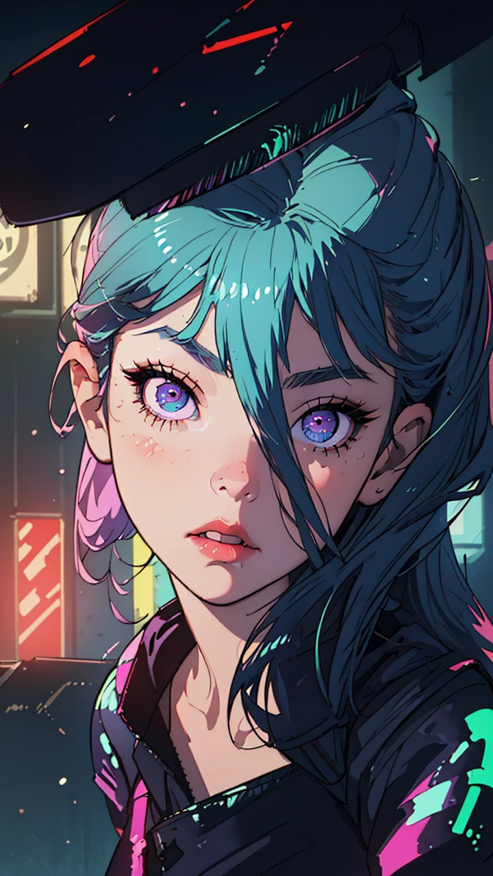 (best quality, masterpiece1.2), (detailed eye:1.2), complex detail, depth of field, 1girl, city, cyberpunk, neon, neon lights, night, moon,
