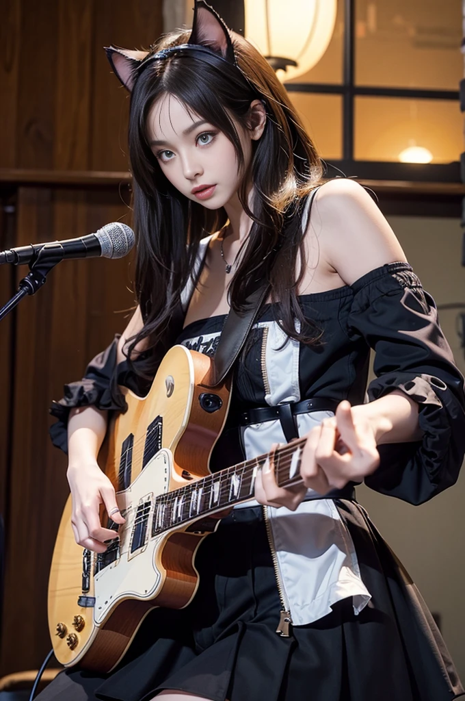 caucasian female, swing, 年轻, electric guitars, a moon, 城市