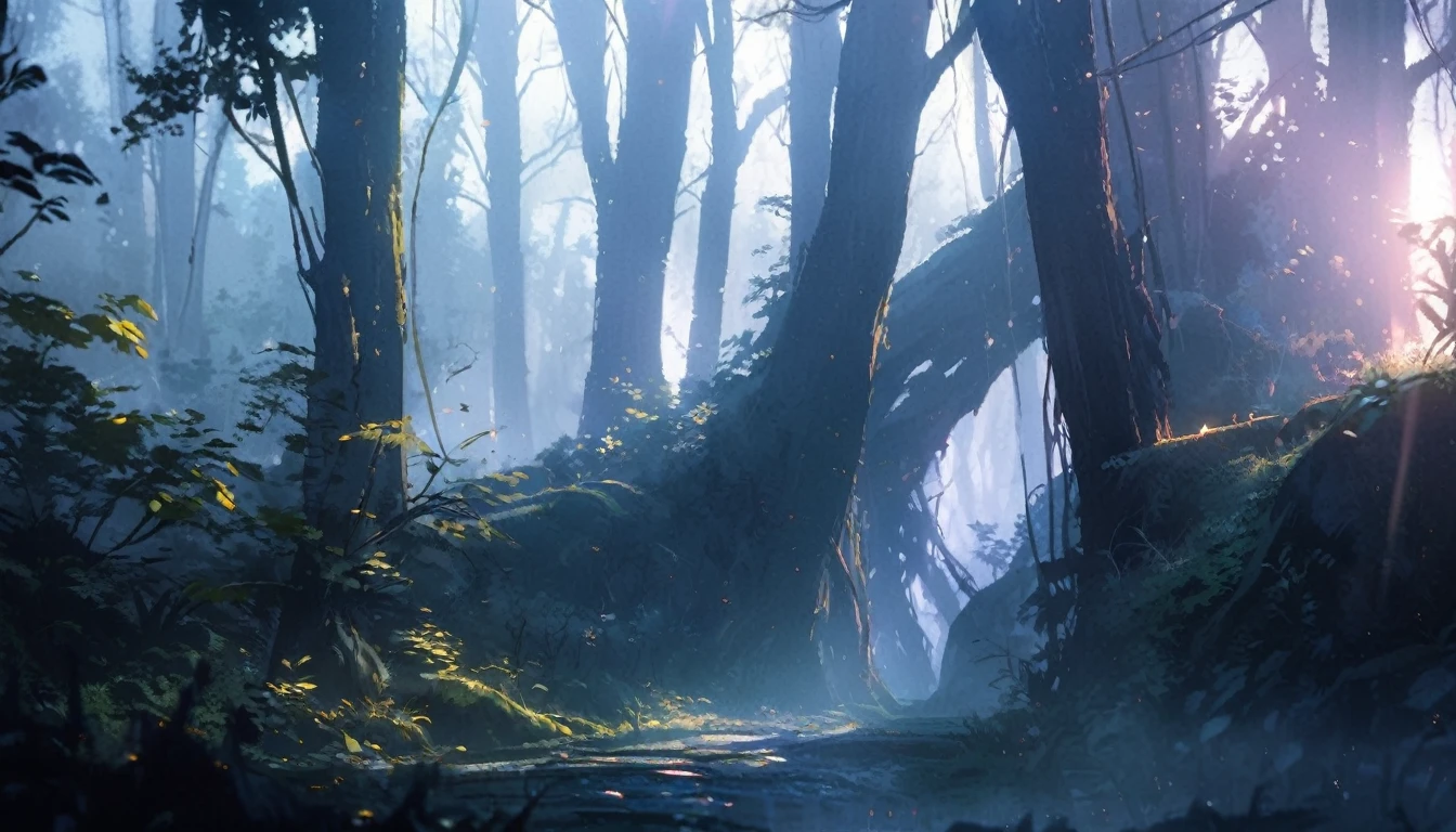 Cinematic forest lighting,Eerie Dark Forest