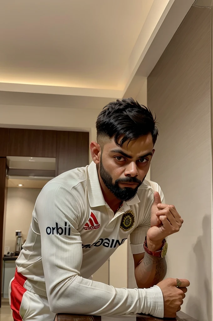 Virat kohli waering RCB jersey in 2024 trophy