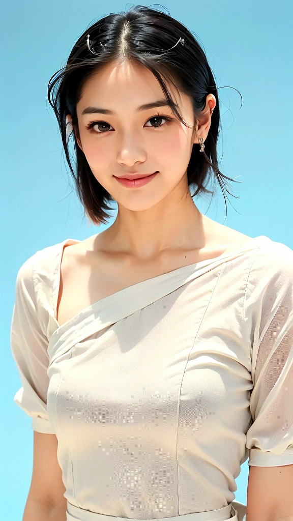 (1 woman:1.99)、(Wide forehead、Very short hair、Very small amount of hair、Forehead、Fuji frame:1.1)、Sunburn、、Naughty、Happy expression、満面のsmile、Weakness、love、I feel very comfortable alone、(dress、tiara),((Very sleepy、Improves skin texture,smile、Narrow eyes、Very weak eyesight、Very weak eyeliner、Half-closed eyes、I know the shape of your head、Oval Face))、(slicked back hair:1.25)、Photographic, Raw photo, Mastepiece, Highly detailed photos, Digital SLR, Photo-realistic 1.4, Super hello nothing, Best Quality,(standing、tilting your head、whole body:1.7)