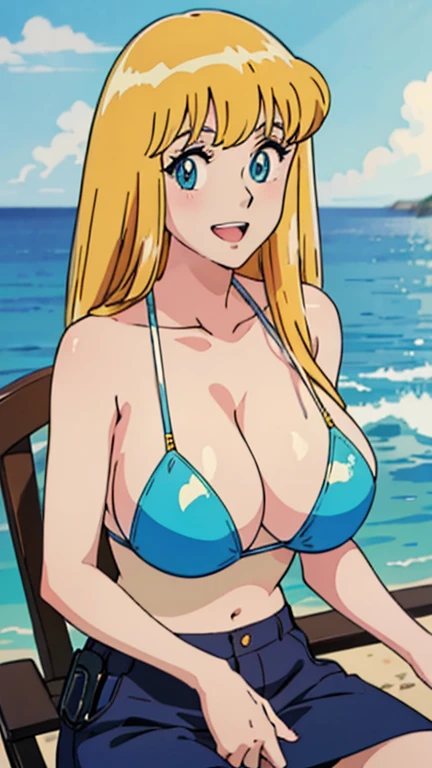 Anime cel style,
masterpiece, Highest quality, High resolution, Anime Color,
Megami Magazine:1.2, Anime poster style,
Anime key visual, sharp, 8K, Realistic,
(Beautiful Eyes:1.5),
Reiko_iwife,
One girl,
Blonde, Long Hair, (Huge saggy breasts), (Beautiful Nudes), Cleavage, (Upper Body, Sitting),
(Perfectly detailed anatomy, Perfect Arms, Perfect Fingers, Beautiful Face, Perfect body, Shiny skin),
Ocean,Upper Bodyの半分まで水に浸かる,
Holding a translucent ball in hand,
(Blue triangle bikini), (Black waist pouch),
Rose Hair Accessories,
Underwater goggles,
expression(smile), (blush),
Eyes wide open,Open Mouth,