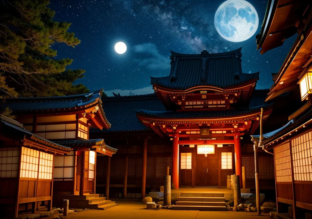 Japanese Shrines　night　Monk reality image　