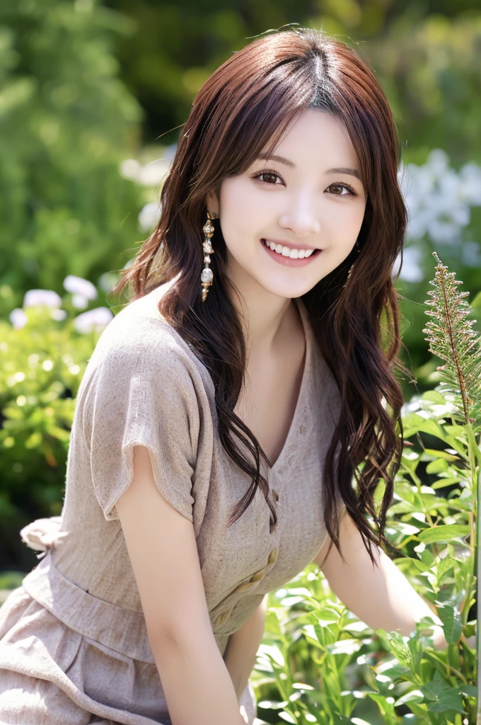 Minami Hamabe,(highest quality,16k,High resolution:1.2),Dark brown long hair,Girls in their 20s,Very detailed,One Girl,A beautiful 26 year old woman,(Minami Hamabe:1.3),(smile),garden,(high quality,ultra detailed,best quality,masterpice,4k,taken by nikon d750:1.0)