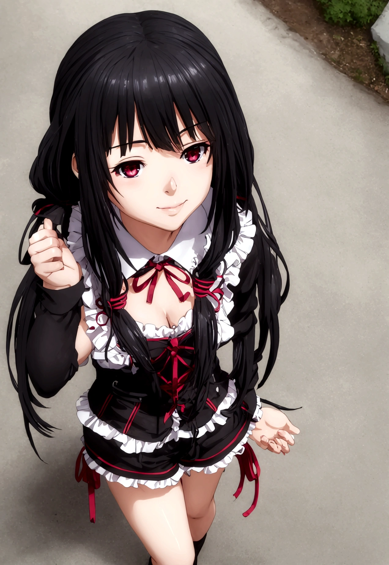 ultra-detailed,highly detailed,best quality,masterpiece,illustration,realistic, photo,photorealistic,
1girl, tokisaki kurumi,cosplay,hair over one eye, looking at viewer, happy girl,low twintails,
, hotpants, neck ribbon, hair rings, loafers,
Outdoors, walking, streets
