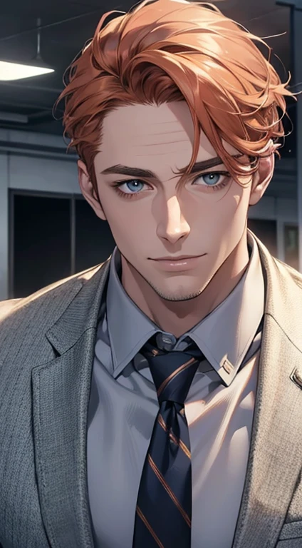 (best quality,4k,8k,highres,masterpiece:1.2),ultra-detailed,(realistic,photorealistic,photo-realistic:1.37),1 man,31 years old,mature man,very handsome,without expression,smile,short grey b
Orange hair,blue eyes,penetrating gaze,perfect face without errors,imposing posture,businessman,office background,cinematic lighting,hdr image