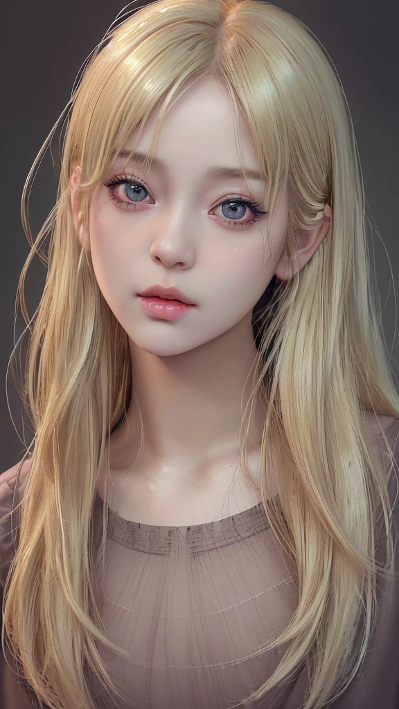 A beautiful blonde Japanese woman with a fringe, wearing a grunge outfit, feminine, cute, with large eyes and full lips, detailed face, detailed eyes, detailed lips, (best quality,4k,8k,highres,masterpiece:1.2),ultra-detailed,(realistic,photorealistic,photo-realistic:1.37),1girl,beautiful detailed eyes,beautiful detailed lips,extremely detailed eyes and face,long eyelashes,grunge fashion,cute girl,large eyes,full lips,portrait,female,japanese,blonde hair,bangs,detailed facial features