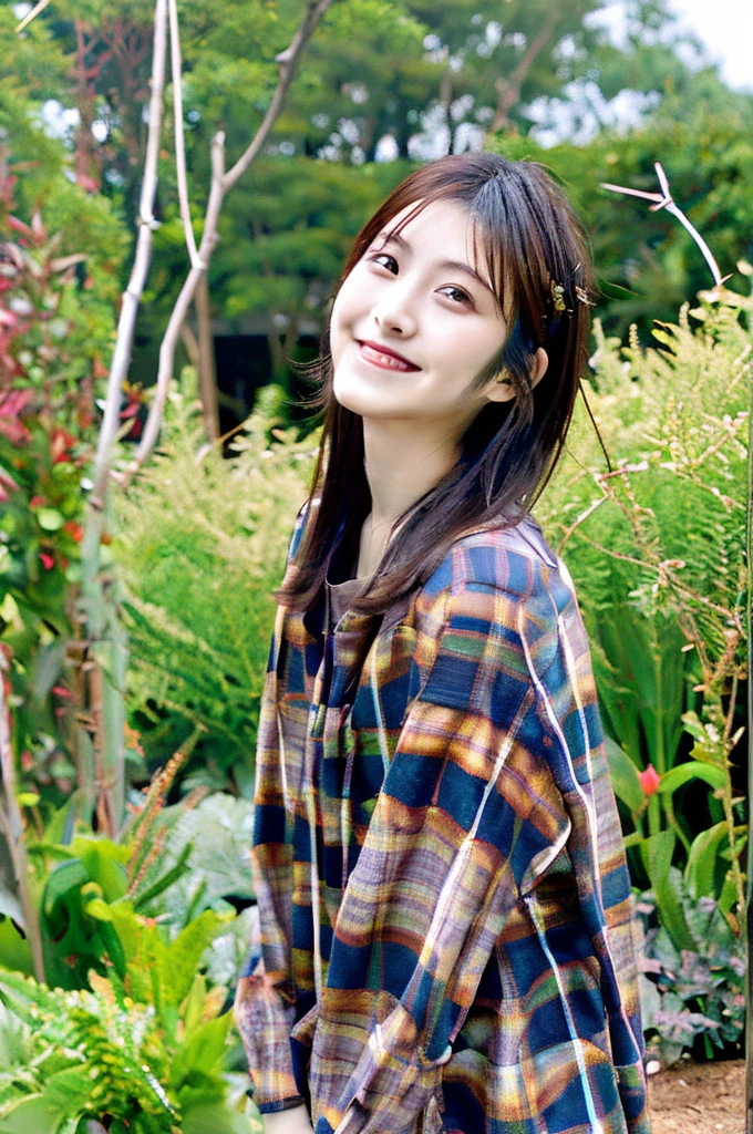 Minami Hamabe,(highest quality,16k,High resolution:1.2),Dark brown long hair,Girls in their 20s,Very detailed,One Girl,A beautiful 26 year old woman,(Minami Hamabe:1.3),(smile),garden,(high quality,ultra detailed,best quality,masterpice,4k,taken by nikon d750:1.0)