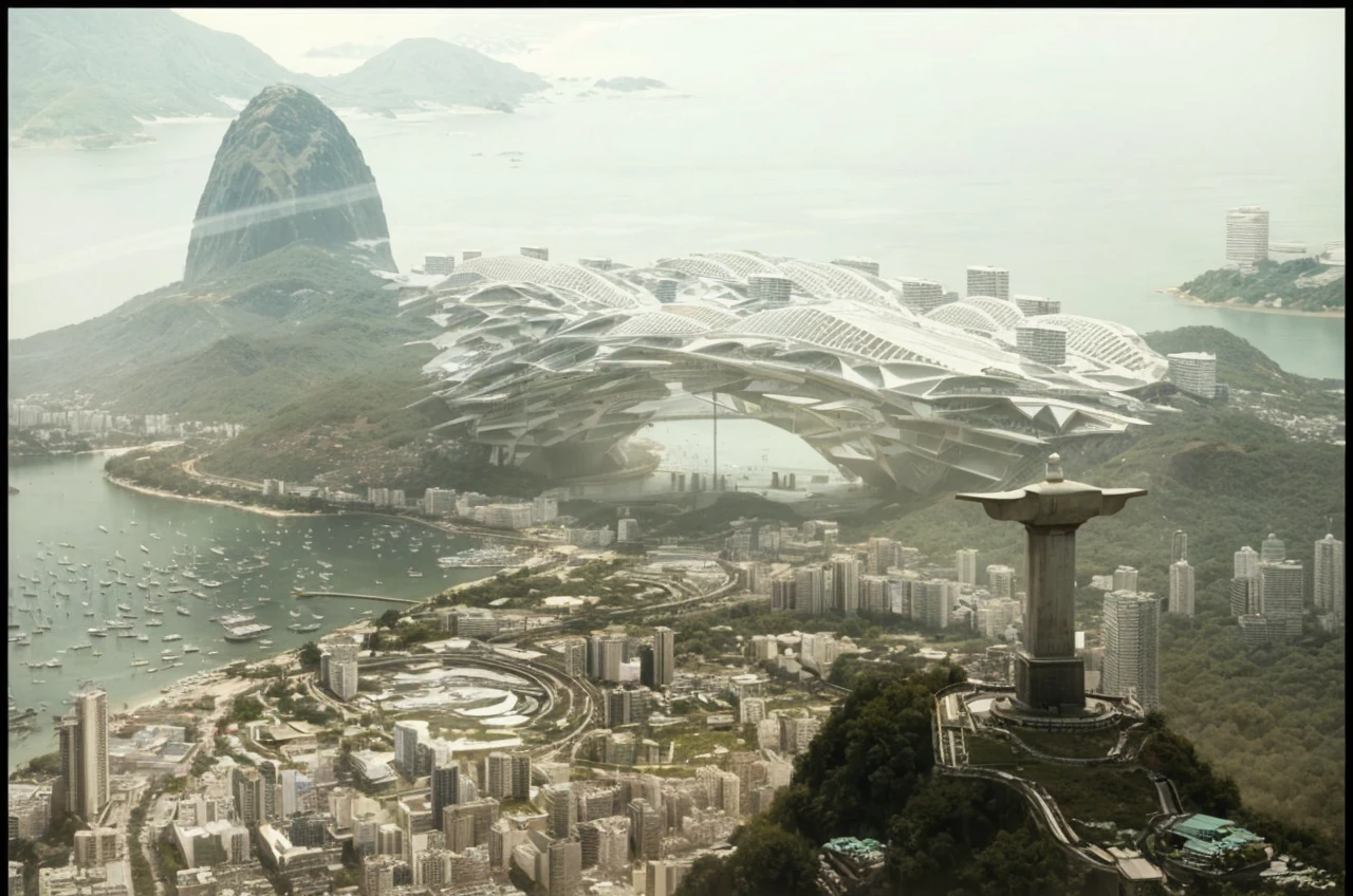 Improve the image, modify the buildings and use a white color and mirrored glass in the buildings.