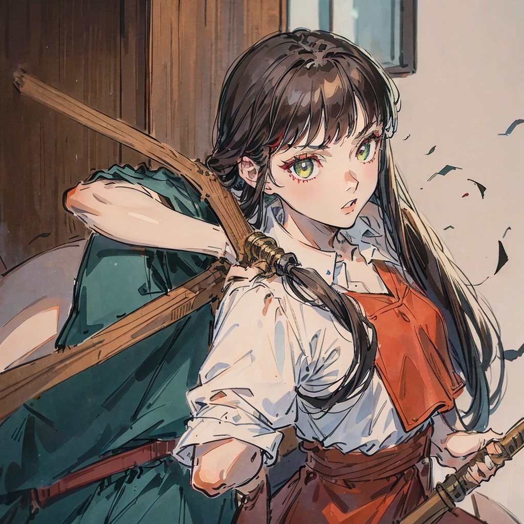 A boy with black hair and red locks in a mafia suit, a gun, brown eyes and white skin.
Next to the boy, a girl with dark brown hair (too much), green eyes and white skin, blue locks, matching black blouse and shorts, loose hair, not too short and bangs and holding a bat