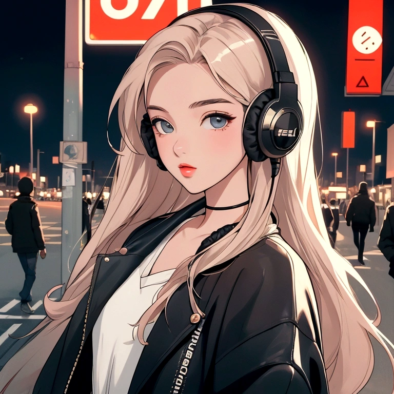 Street fashion girl　Headphones　LOFI Retro　Stylish　１９８０s　City　evening