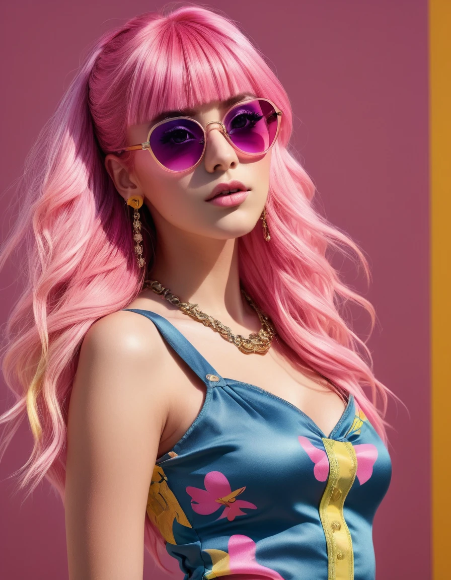 Generate a very modern and fashionable female wardrobe for a character that is inspired by gummies and that when you see it you say "It's a gummy bear"