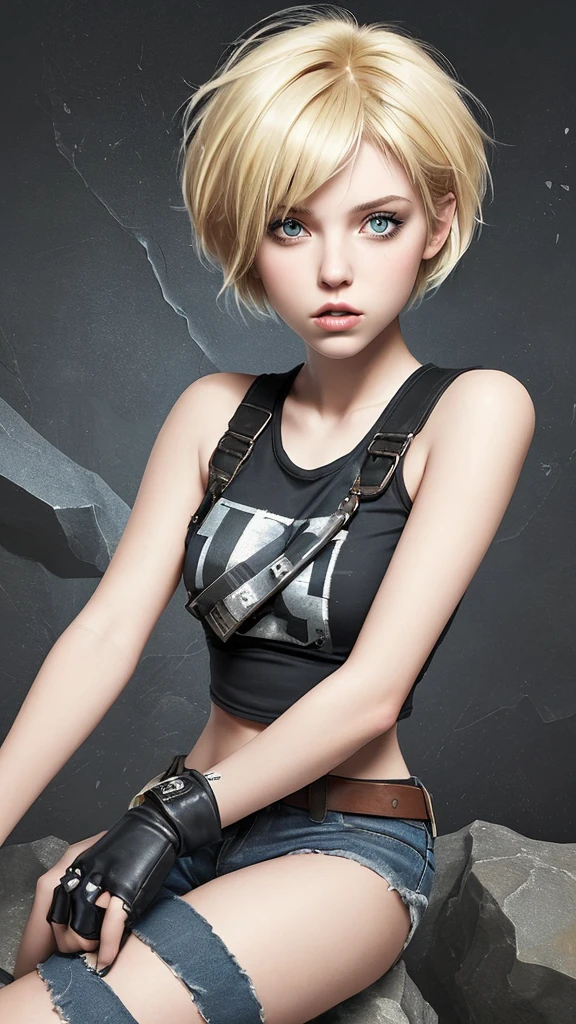 rock girl, rebel, with short blonde hair