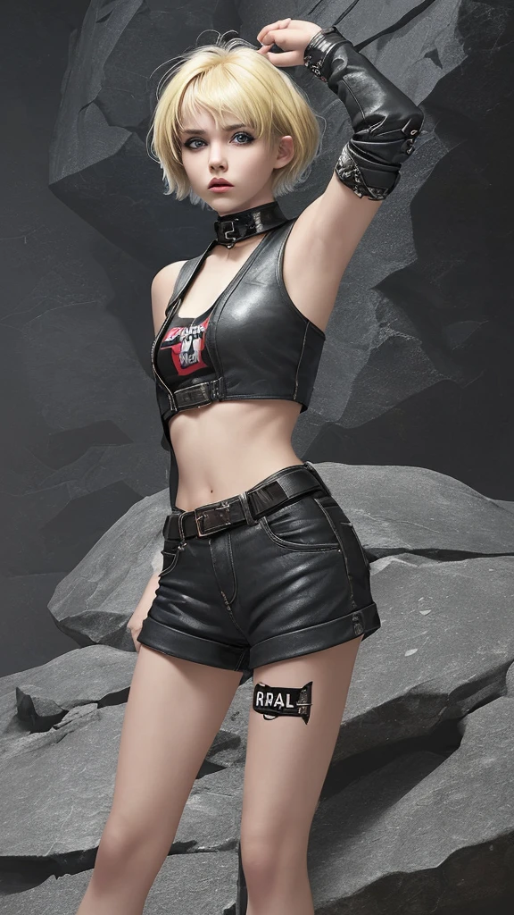 rock girl, rebel, with short blonde hair