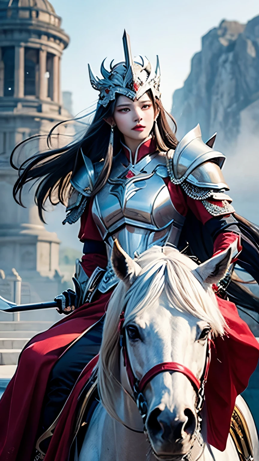 ((A handsome young general in silver armor,Xiao Li Guanghuarong,General of the Divine Arm,Heroic)),exquisite facial features,Three-dimensional facial features,Perfect face,((Carrying a silver gun on his back,Hold a delicate hard bow in hand,Shoot the invincible hand all over the world,Born with a pair of handsome eyes,Teeth white lip red,big breasts thin waist,100 steps through Yang,Strong arms,Precision forged silver helmet,Fine-forged silver armor,Good at riding a fierce horse,The whole body is protected by silver armor)),majestic-looking,Invincible,Top Photography Masters Award-Winning Works,Light particles surround,tmasterpiece,A high resolution,luxury goods,a gorgeous,detail-rich,There is a thousand undue courage,(((Holding a fierce bow))),Shining with God's eyes,Artwork quality,((close-up all over the body)),The fingers are clearly defined,perfect hand,dingdall effect,erudite,The armor reflects a stunning metallic sheen,perfect hand,Glass craftsmanship,with a sense of layering,Clear facial features