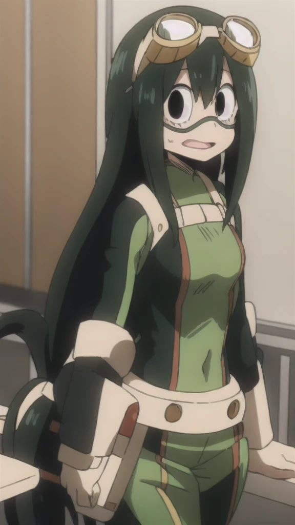 asui_tsuyu 1girl, solo, goggles, superhero, long hair
