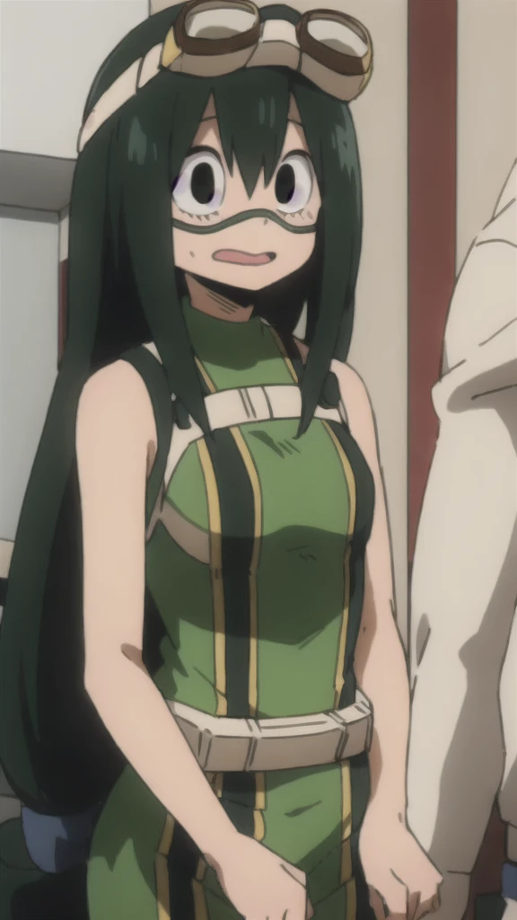 asui_tsuyu 1girl, solo, goggles, superhero, long hair