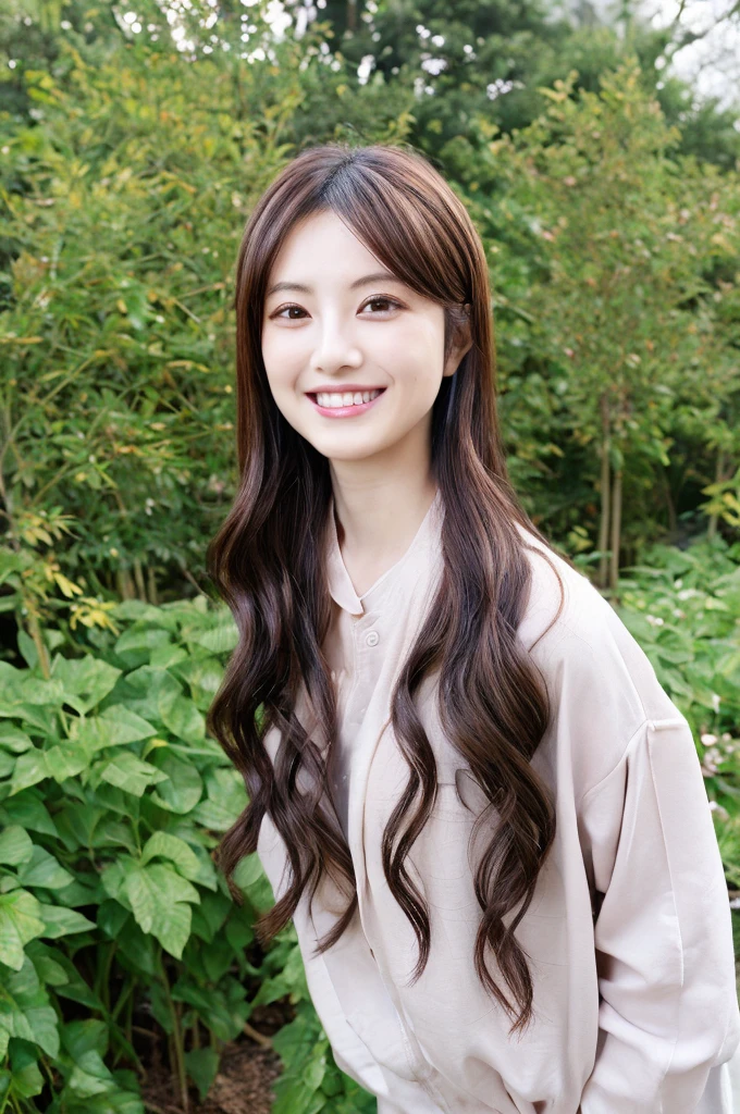 Minami Hamabe,(highest quality,16k,High resolution:1.2),Dark brown long hair,Girls in their 20s,Very detailed,One Girl,A beautiful 26 year old woman,(Minami Hamabe:1.3),(smile),garden,(high quality,ultra detailed,best quality,masterpice,4k,taken by nikon d750:1.0)
