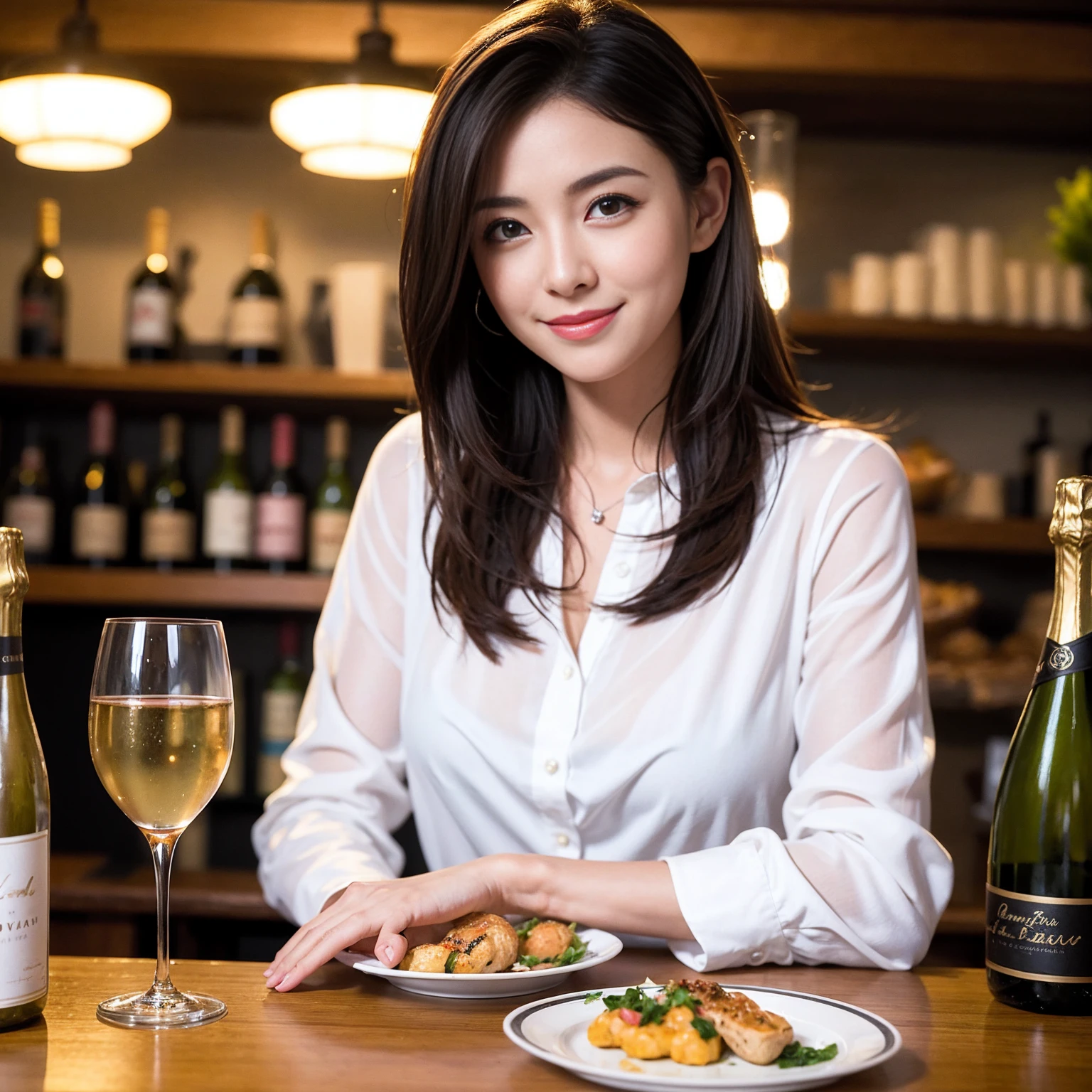 ((Highest quality、8K、masterpiece:1.3))、slimカップル、Pink rubber、modelカップル、(Realistic, Intricate details:1.2), full-course dinner、Wine Party、Amazing view of the sunset sky and clouds、A bright smile、The wonderfulness of smile、Bright image、The beauty of wine, Beautiful Face, blue eyes, The light shines on your face, Blushing, short hair,Bright Face、 (Age 37), 39 years old, red wine 、Appetizers、Italian food、Wine bottle、Champagne、sparkling wine、Two beauties、Brown Hair、Shortcuts、Long sleeve shirt、dress、Beautiful woman 1, (slimな顔), (The body is slim), (Brown Hair), (Shortcuts), cheeks turn a little red,Attractive beauty、restaurant, In a prominent place (From the waist up) Nova Frog Style, actress, model, Upper Body, White wine, slim, wine glass, 中央に置かれたwine glass, smile, (smile: 1.15), Beautiful fine grain, Depth f/2,saturation, High Contrast, Strong light and shadow,Moist Body:1.5、3D texture、Delicate eyes、Brown Hair、The hair is very shiny、