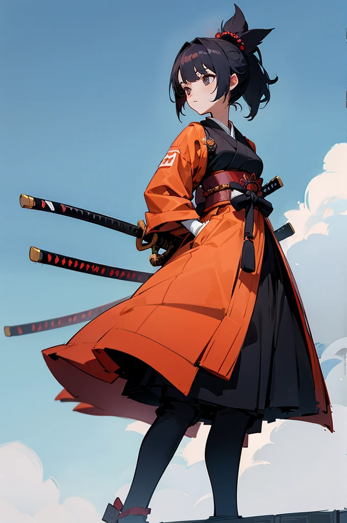 Teen , Female, samurai Clothing, Standing pose, Town background