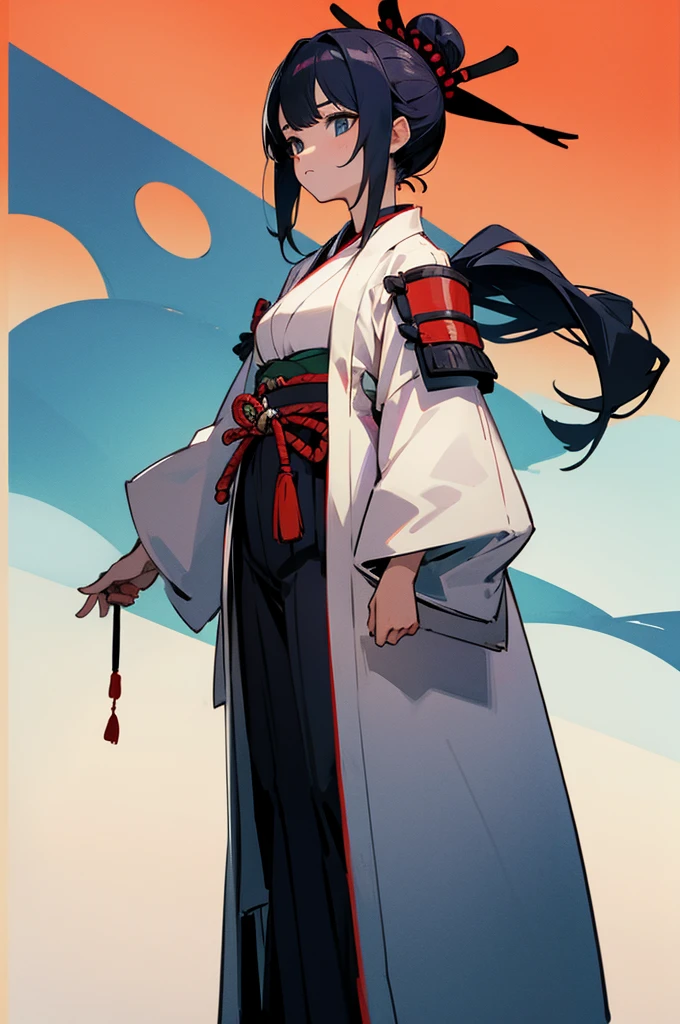 Teen , Female, samurai Clothing, Standing pose, Town background