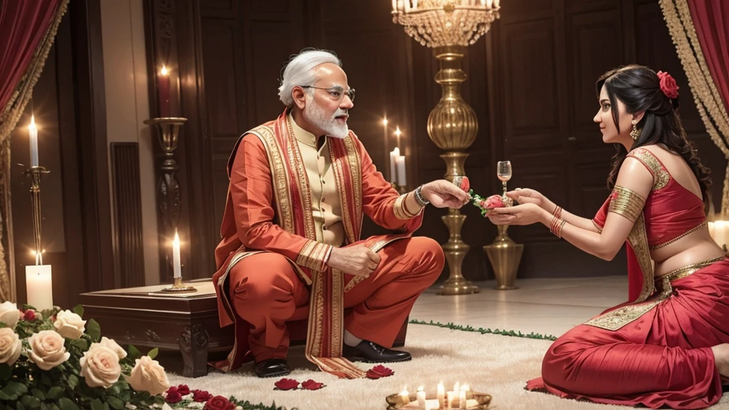 Make modiji in proposing style with a rose