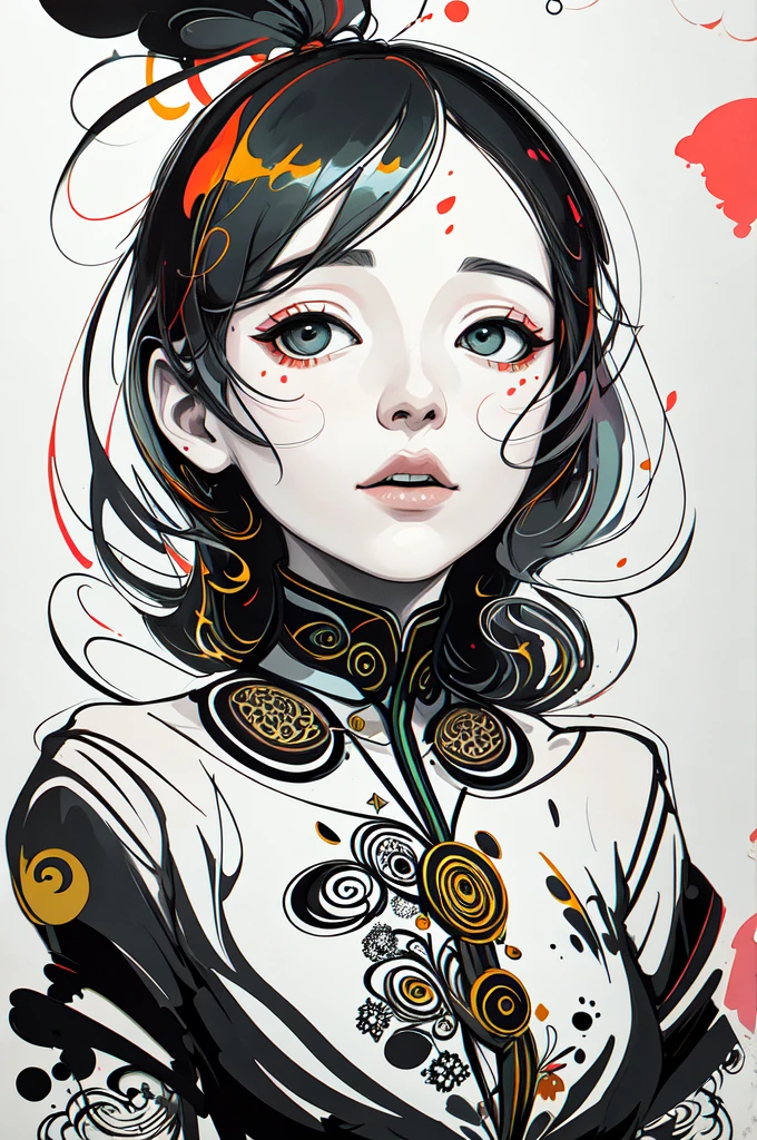 official art, unity 8k wallpaper, ultra detailed, beautiful and aesthetic, masterpiece, best quality, (zentangle, mandala, tangle, entangle), (fractal art:1.3) , 1girl, extremely detailed, dynamic angle, cowboyshot, the most beautiful form of chaos, elegant, a brutalist designed, vivid colours,弾ける水, romanticism, by james jean, roby dwi antono, ross tran, francis bacon, michal mraz, adrian ghenie, petra cortright, gerhard richter, takato yamamoto, ashley wood, atmospheric, ecstasy of musical notes, streaming musical notes visible