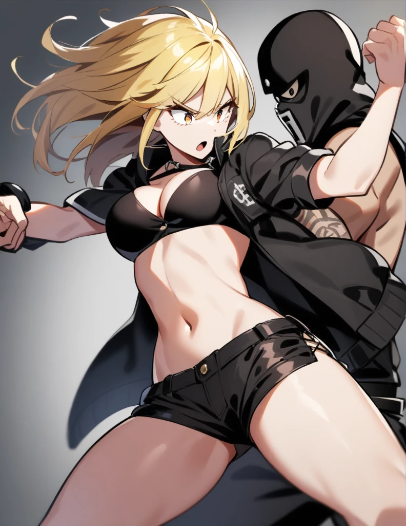 Blond girl bodystocking fight boy