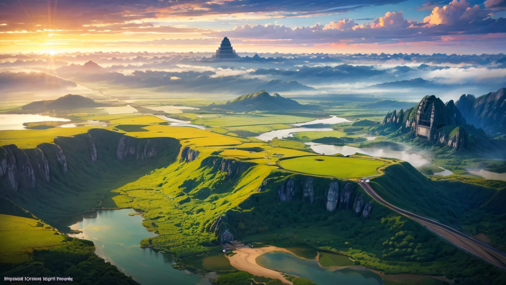 Beautiful scene of Cambodian countryside seen from above, Photo-realistic, High definition, 8K