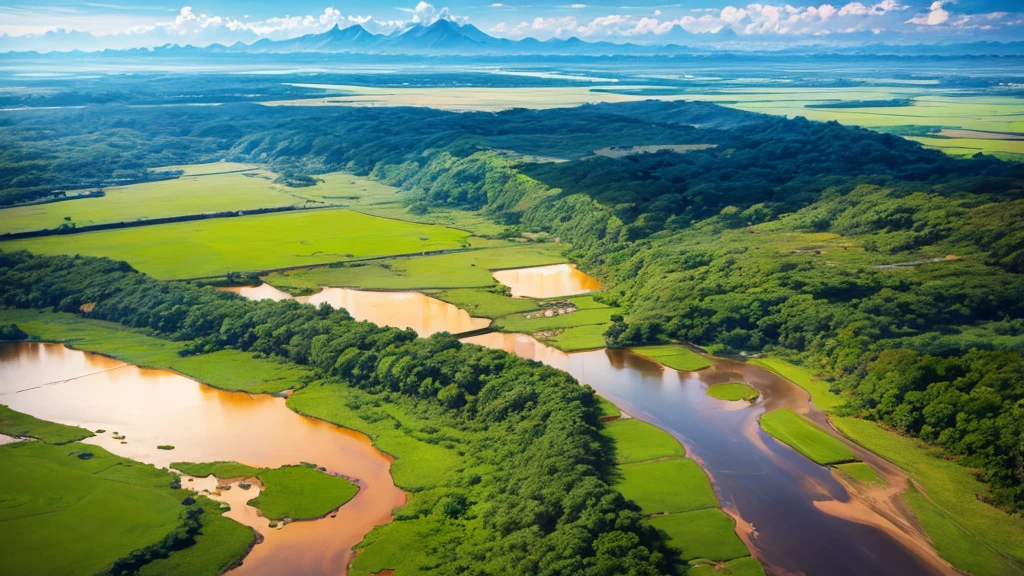 Beautiful scene of Cambodian countryside seen from above, Photo-realistic, High definition, 8K
