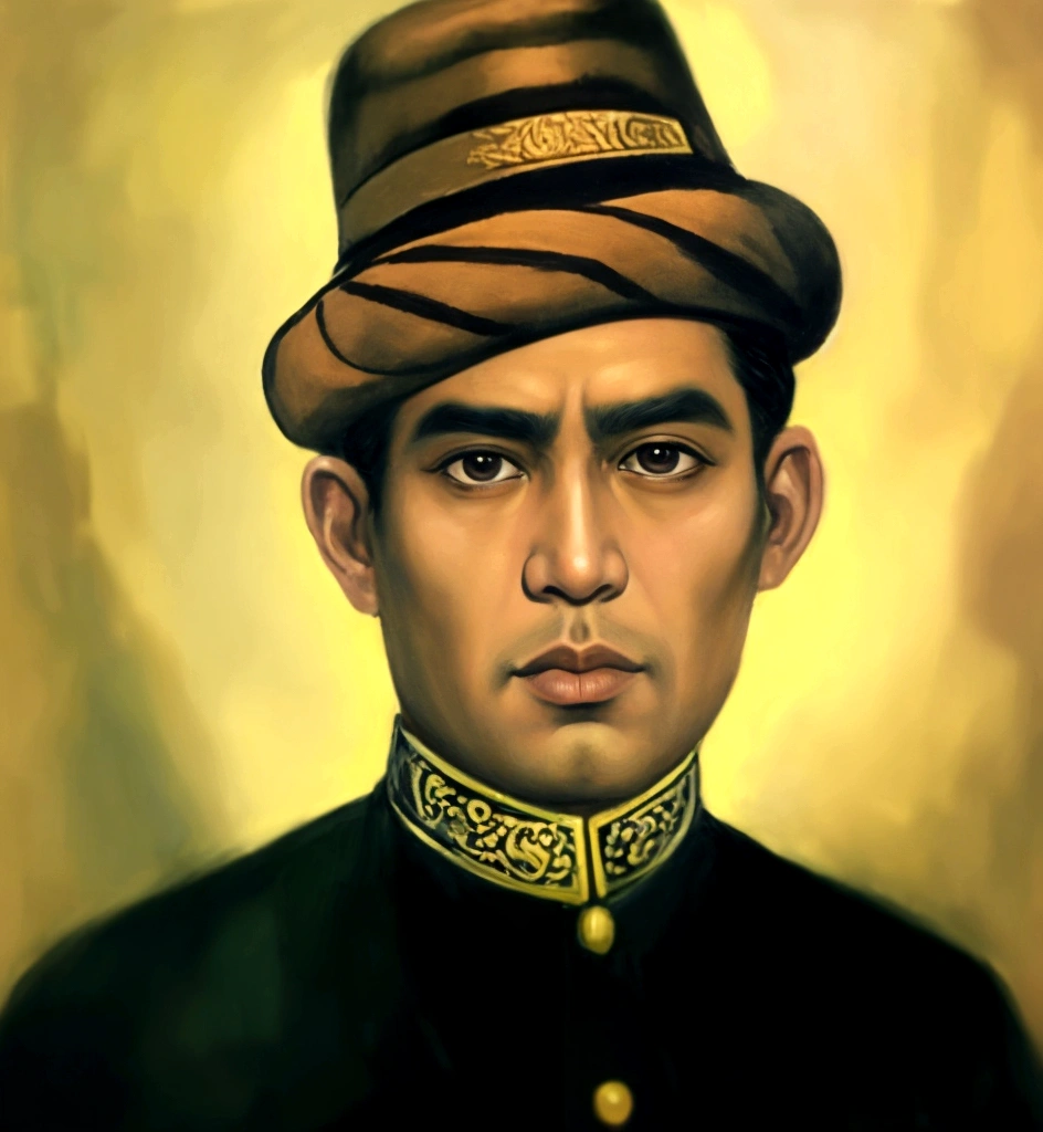 painting of a man in a hat and uniform with a tie, inspired by Abdur Rahman Chughtai, color portrait, jotaro kujo, inspired by Basuki Abdullah, jotaro, inspired by Altoon Sultan, inspired by Benito Quinquela Martín, inspired by Oka Yasutomo, inspired by Carlos Saenz de Tejada, detailed color portrait