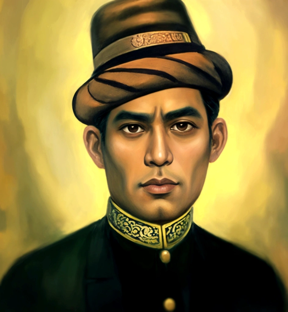 painting of a man in a hat and uniform with a tie, inspired by Abdur Rahman Chughtai, color portrait, jotaro kujo, inspired by Basuki Abdullah, jotaro, inspired by Altoon Sultan, inspired by Benito Quinquela Martín, inspired by Oka Yasutomo, inspired by Carlos Saenz de Tejada, detailed color portrait