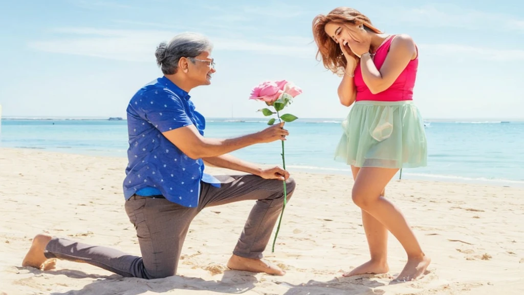 Make modiji in proposing style with a rose