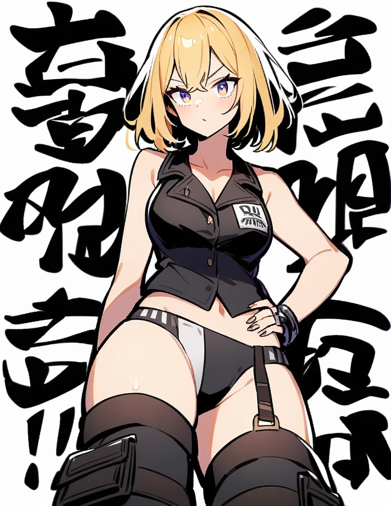 girl, blonde hair combined with black, bright Eyes, gang member, sexy